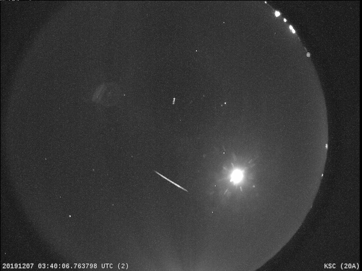 A Geminid streaks across the sky in this photo from December 2019.