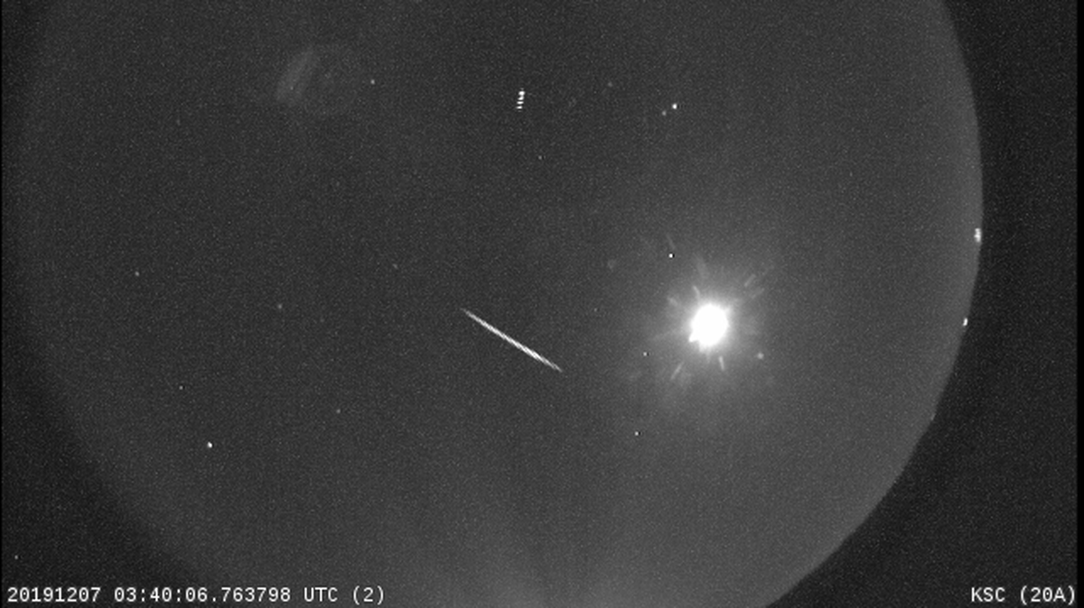 A Geminid streaks across the sky in this photo from December 2019.