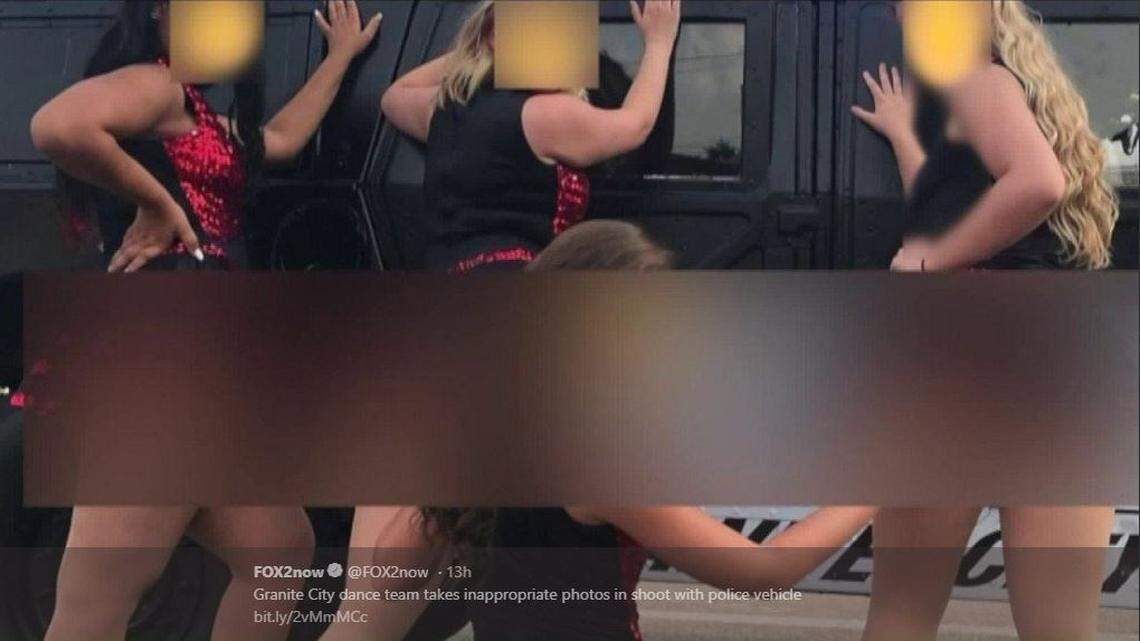 Members of the Granite City (Illinois) High School dance team posed for photos against a local police vehicle the school superintendent called “inappropriate.”