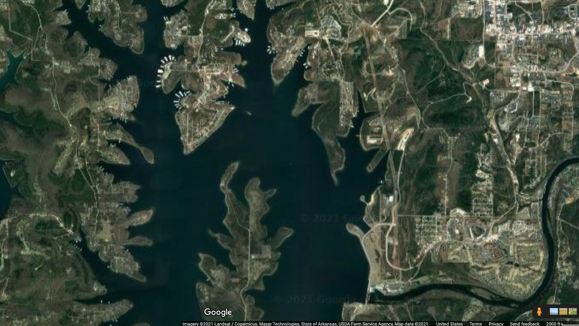 Bradley Bruce of House Springs, Missouri, died in Table Rock Lake after he jumped off a boat into the water to help his son and drowned, police said. Screengrab from Google.