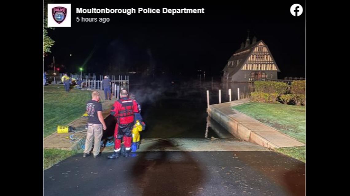New Hampshire first responders arrived to the scene of a car submerged in a lake, police say. The man who was trapped inside was pulled out and pronounced dead at the hospital.