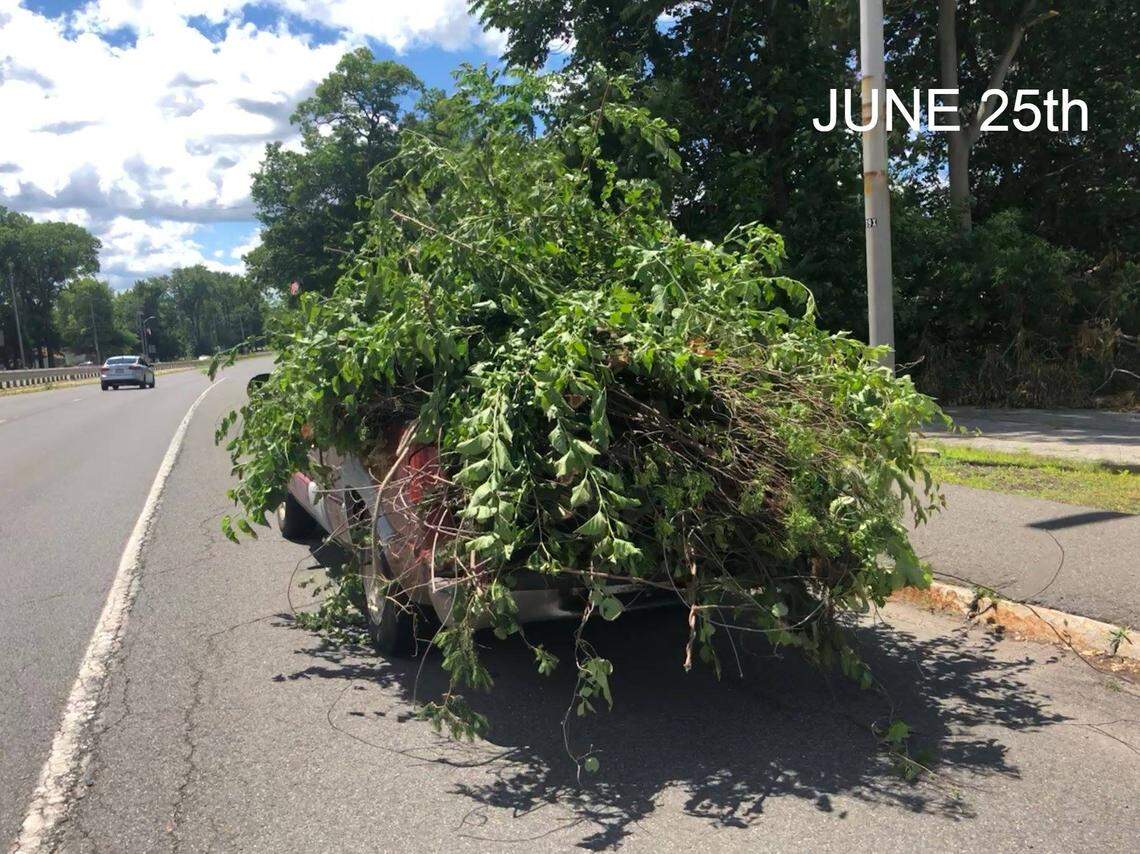 The second hazardous load the driver was cited for, viewed from the back.