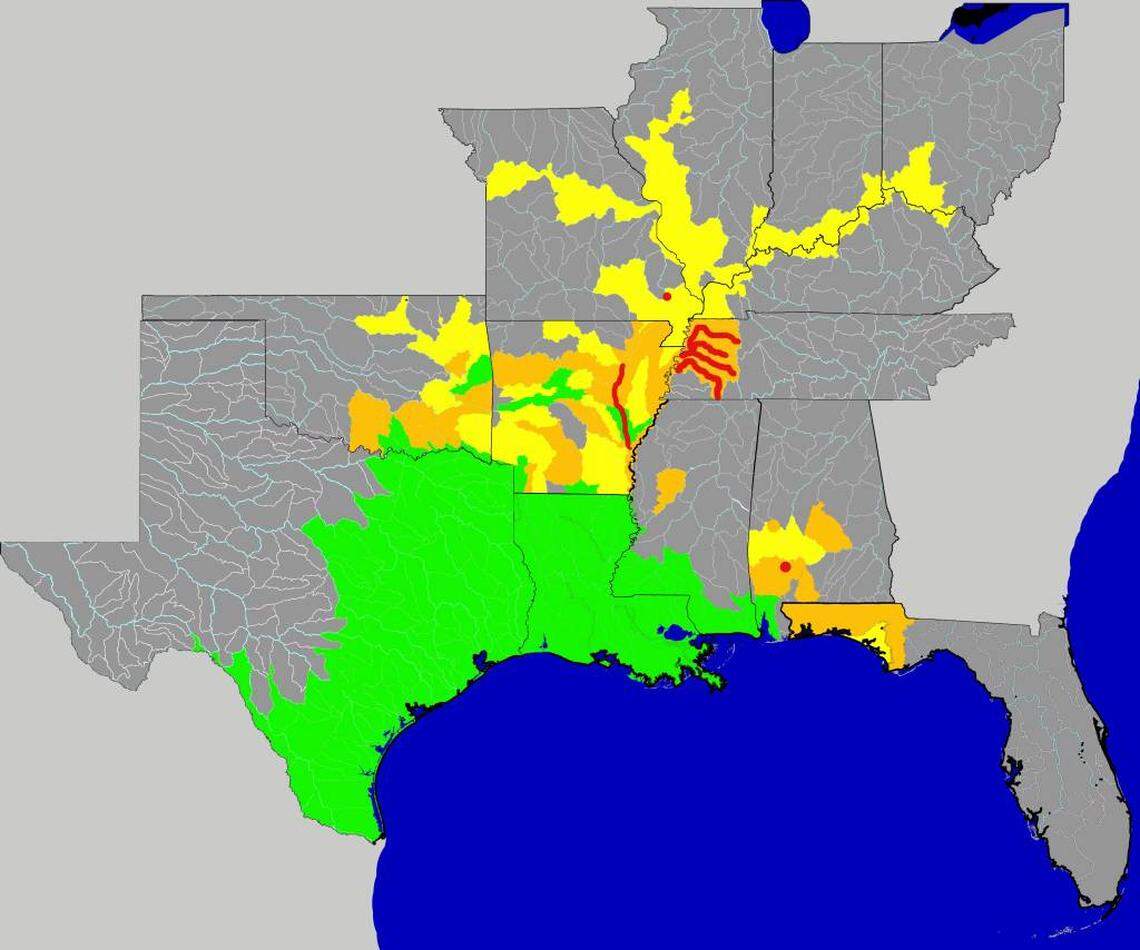 An Alligator gar distribution map in the U.S. from 2009 shows where the prehistoric fish roam.