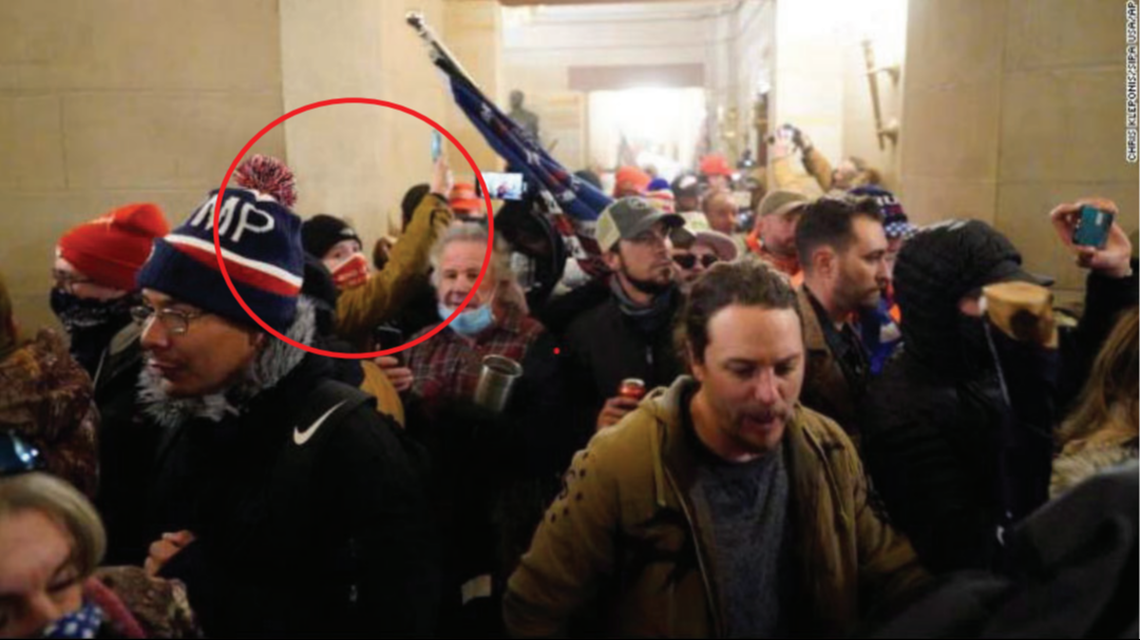 A CNN photo captured Chance and James “Sonny” Uptmore inside the Capitol on Jan. 6, authorities say. Photo from FBI.