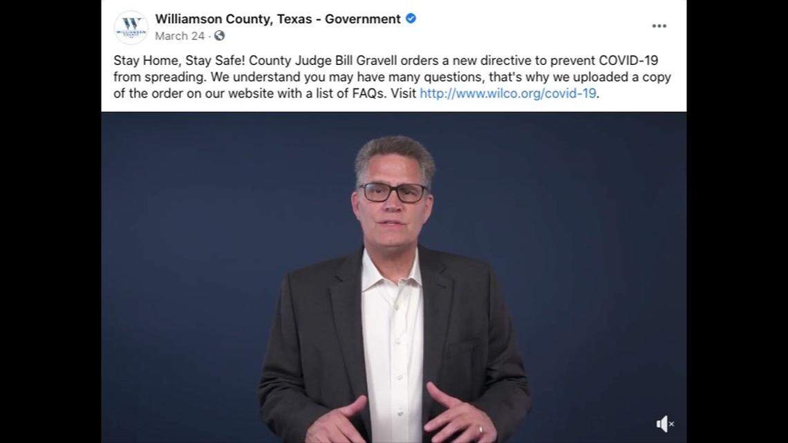 Williamson County, Texas, Judge Bill Gravell pleaded guilty to violating his COVID-19 stay-home order after attending his grandson’s birthday party, reports say. Screengrab from Williamson County, Texas - Government on Facebook.