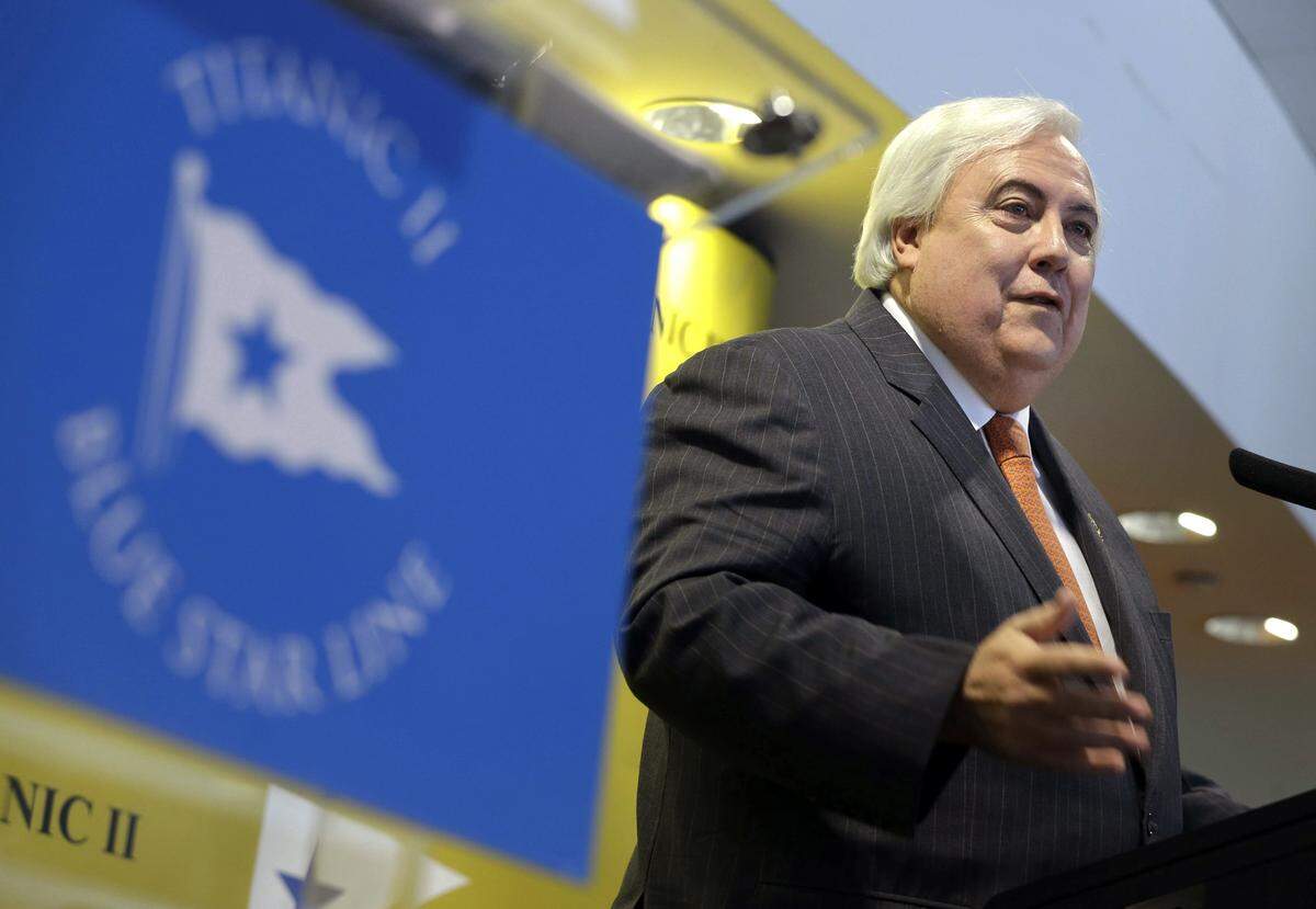 Australian billionaire Clive Palmer speaks during a 2013 news conference in New York about his intention to build the Titanic II.