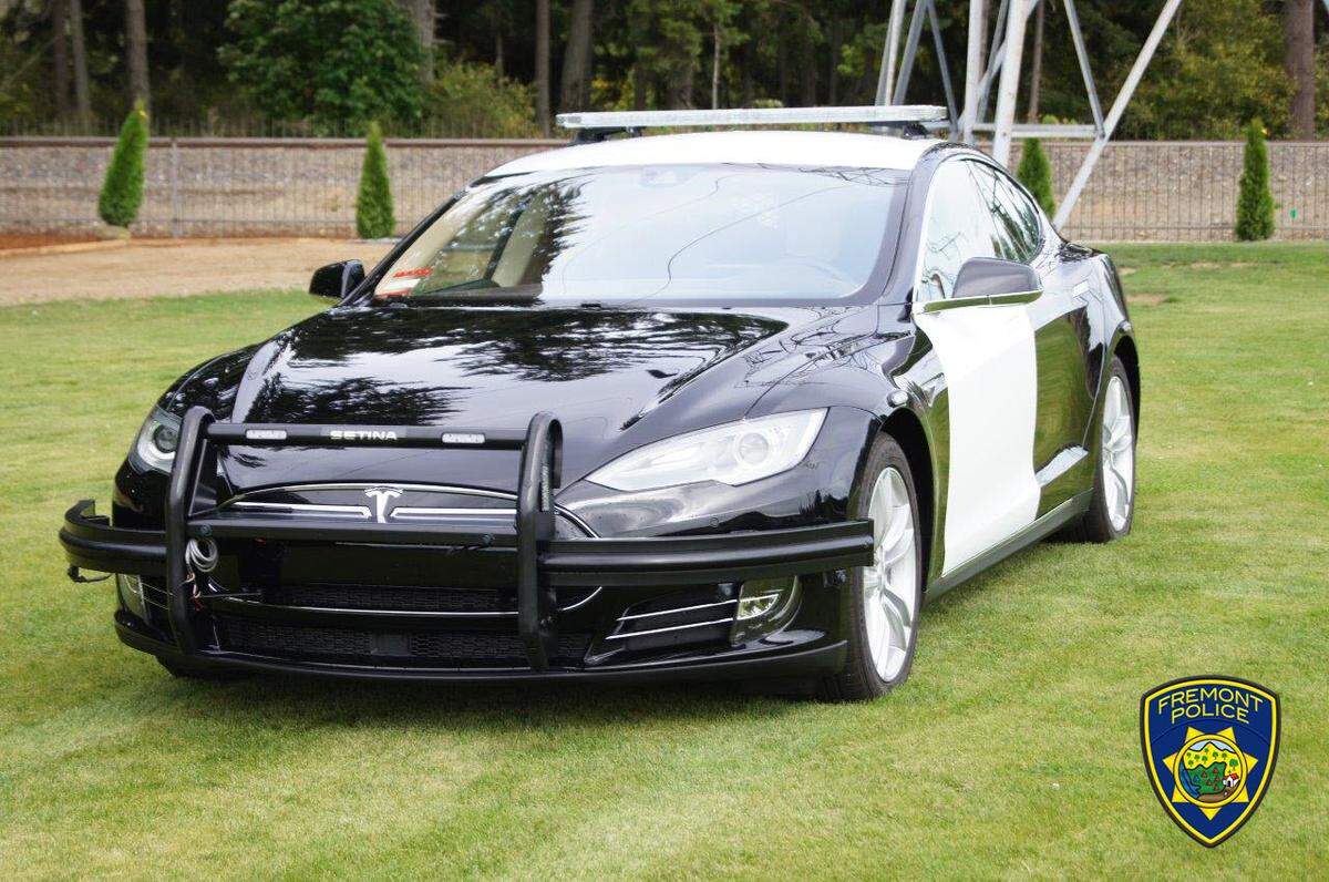 Police in Fremont, California, where Tesla makes its electric vehicles, are testing a used Model S 85 to see if it works as a patrol car. It’s part of the city’s goal to cut greenhouse emissions.