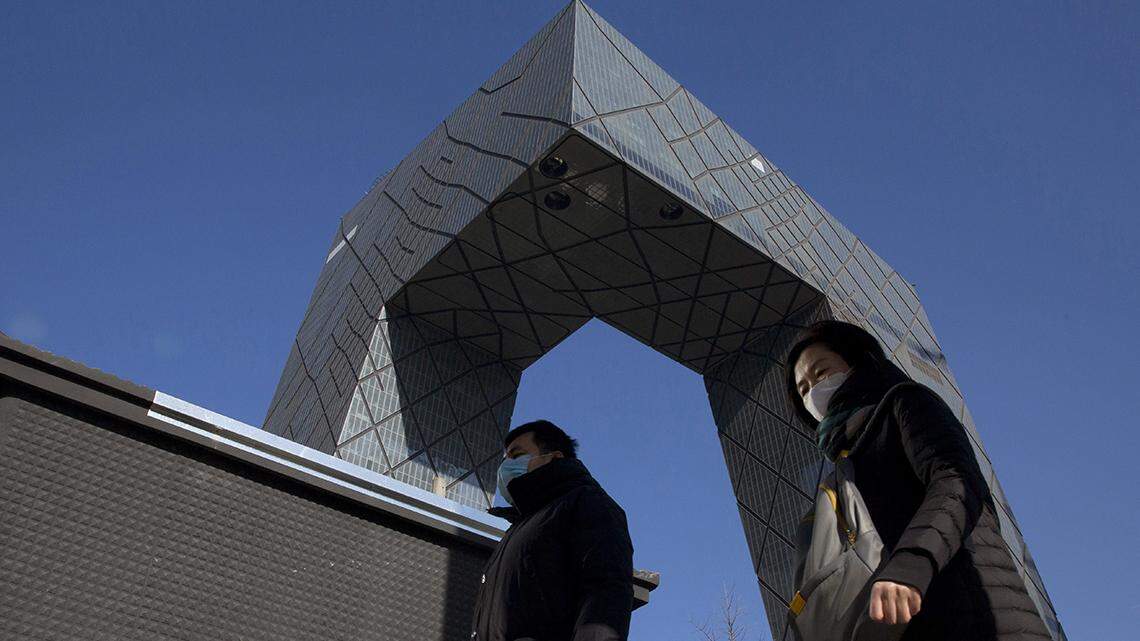 The headquarters of China’s state broadcaster CGTN, which the government uses to wage information war.