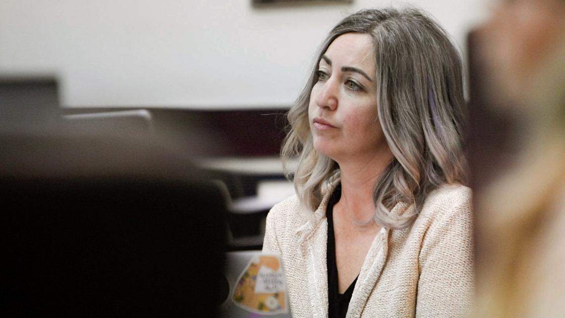 RaDonda Vaught, a former Vanderbilt University Medical Center nurse charged in the death of a patient, listens to the opening statements during her trial in Nashville on Tuesday, March 22. Some people in the medical community are concerned her conviction will have a “chilling effect.”