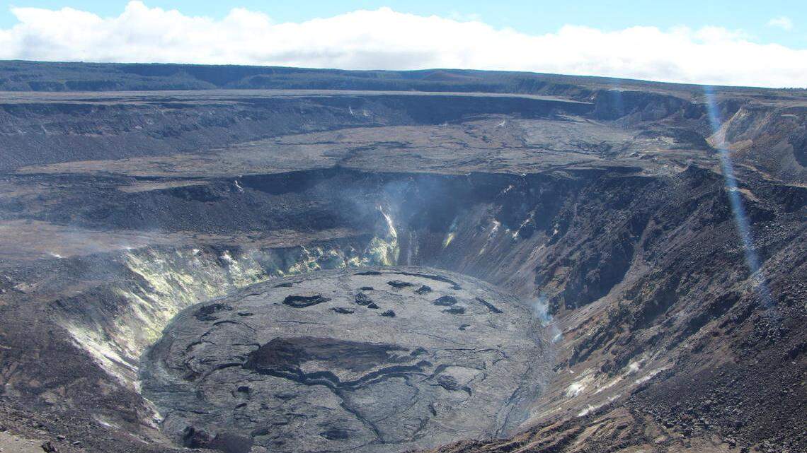 On the morning of August 13, geologists made observations from the western rim of Halema‘uma‘u, at the summit of Kīlauea.