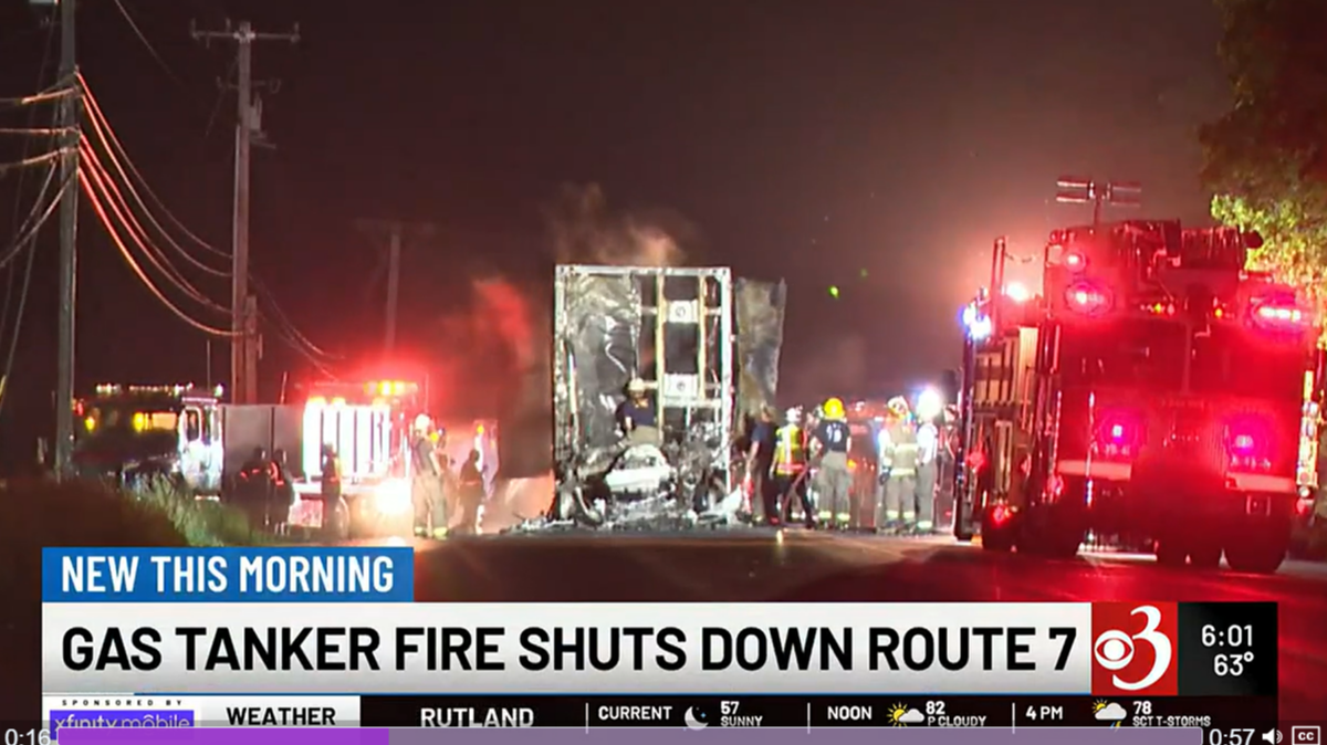 A motorist following a tanker truck alerted the driver to sparks flying from the trailer, Vermont State Police said. What followed was a close call.