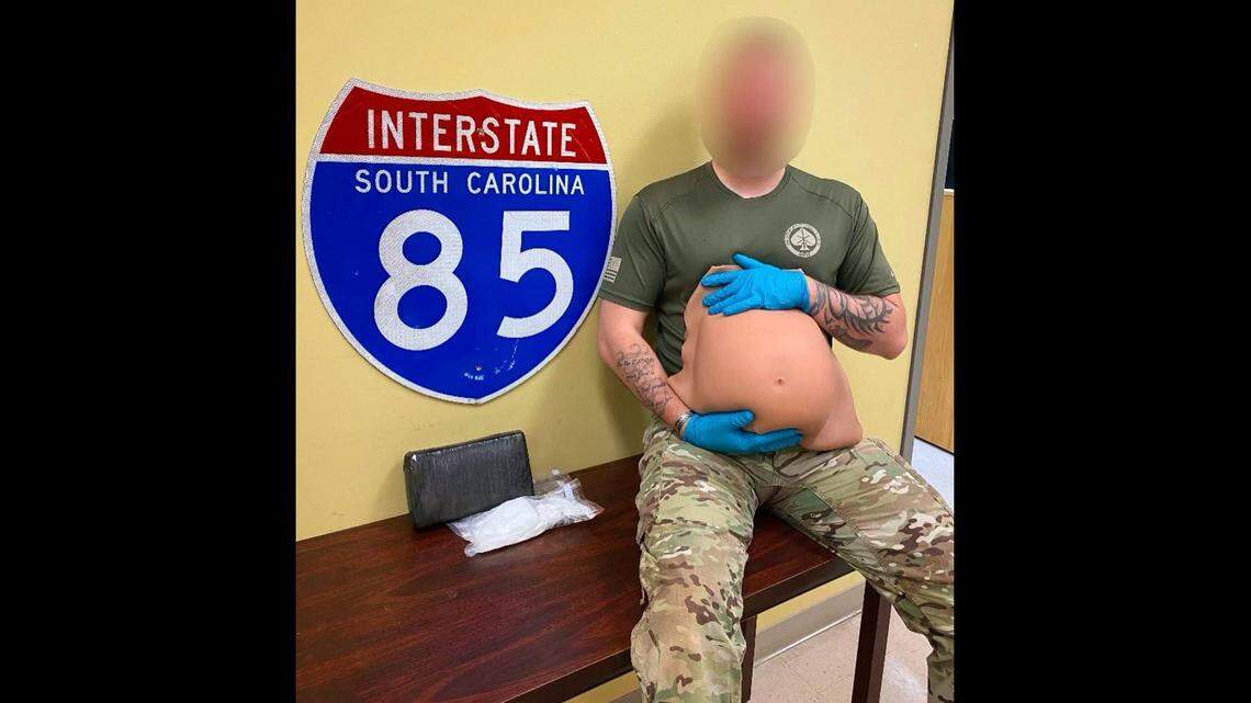 Two people are accused of trying to hide cocaine behind a fake pregnant belly, deputies in South Carolina said.