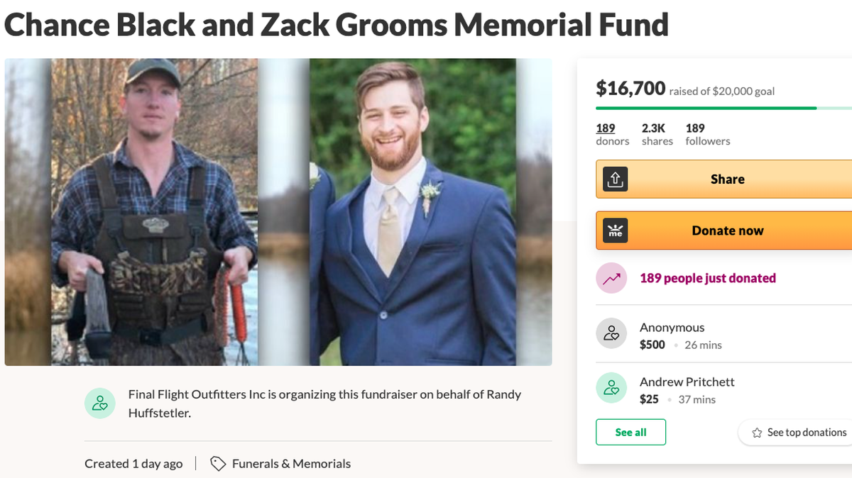 Chance Black, 26, and Zack Grooms, 25, were killed on Monday, Jan. 25, 2021, while duck hunting in west Tennessee, according to the Tennessee Bureau of Investigation. Investigators haven’t found 70-year-old David Vowell, who is charged with their murders.