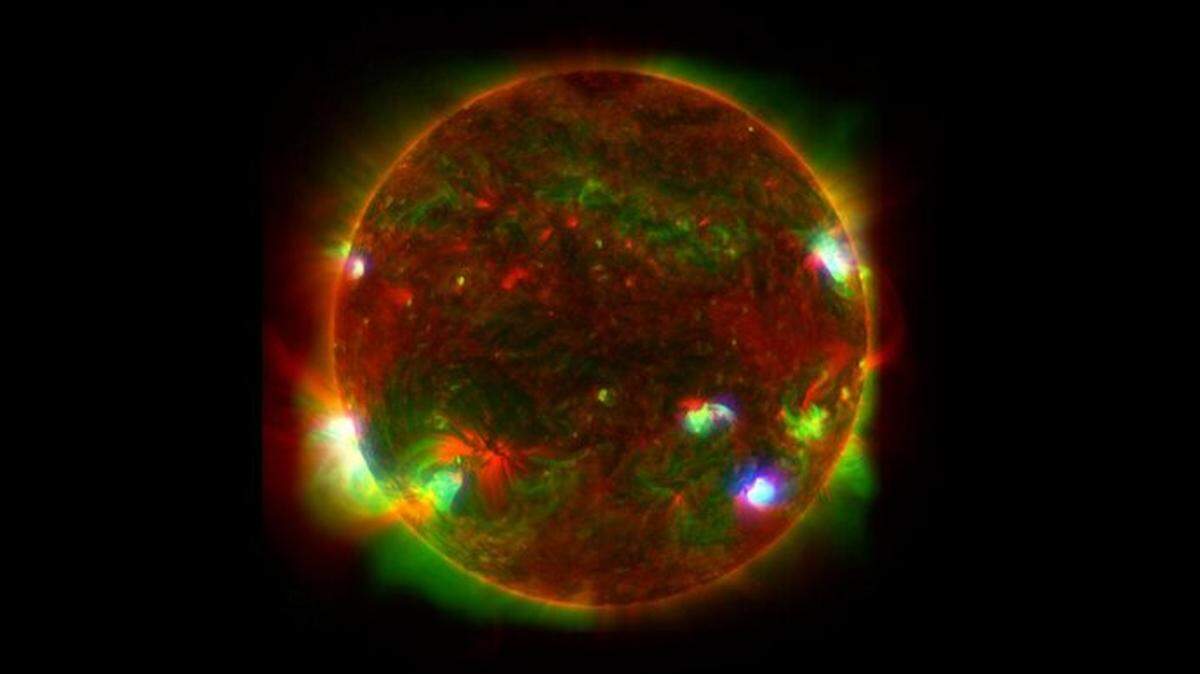 The composite images show some of the Sun’s hottest spots.