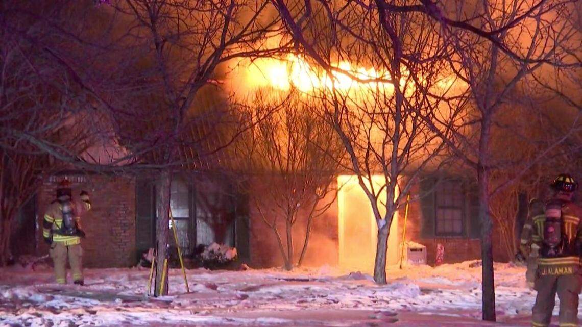 Abilene, Texas, officials say firefighters had to watch as a fire burned a house because power outages shut off the water supply to the city during winter weather. Screengrab from KTAB.