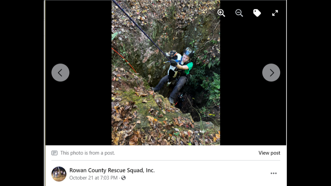 A group of rescuers pulled a beagle mix dog out of a North Carolina mineshaft that was up to 30 feet deep, Facebook posts say.