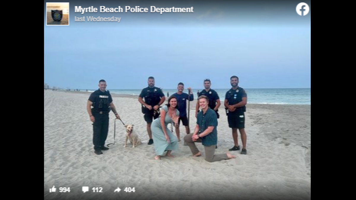 The couple was joined by officers, a K-9 named Goggles and a metal detectorist before the ring was found, police said.