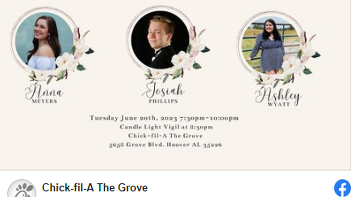 Three Chick-fil-A employees were killed when the car they were in lost control and crashed in Alabama.