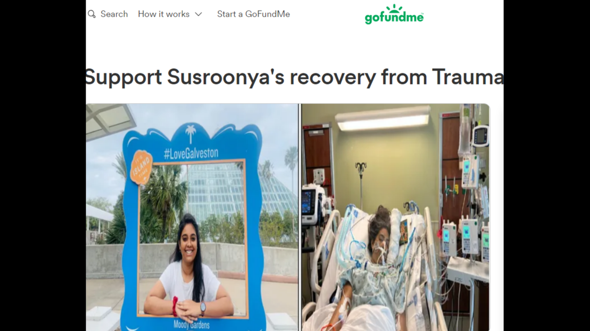 Susroonya Koduru, 25, an exchange student at the University of Houston, is in critical condition after she was struck by lightning, family said.