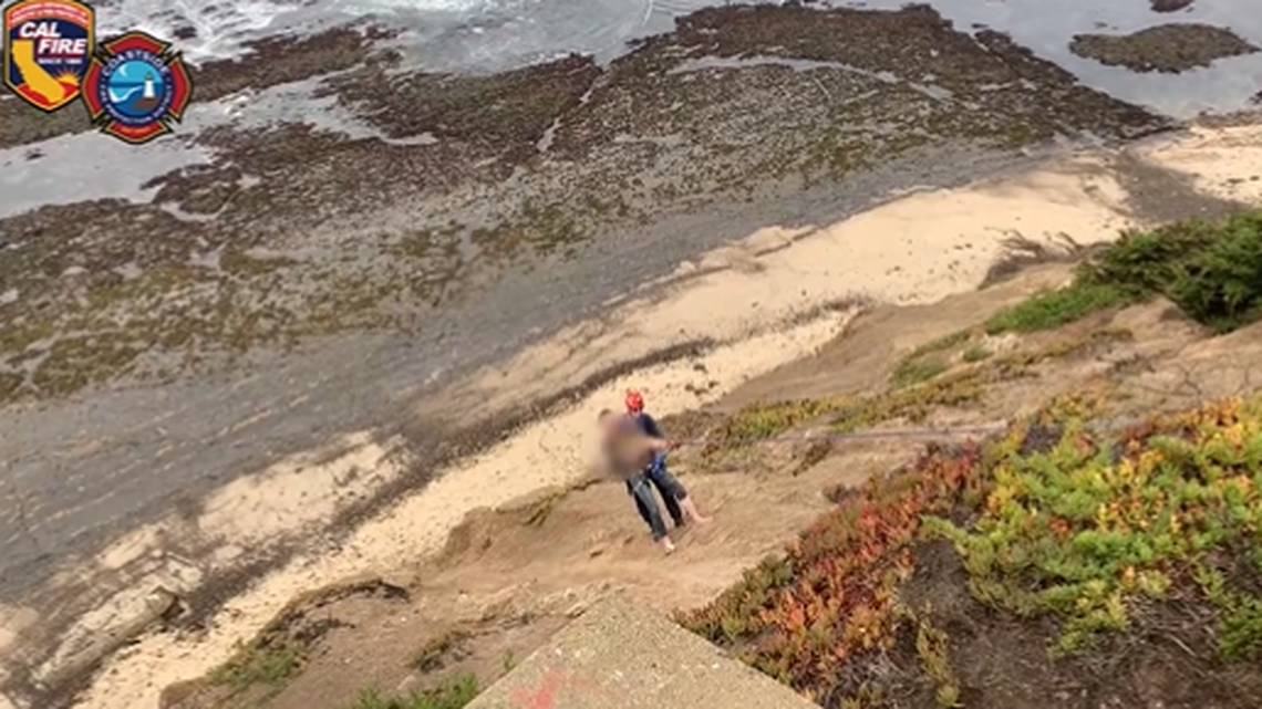 A man fell 100 feet after a cliff crumbled under him in California.