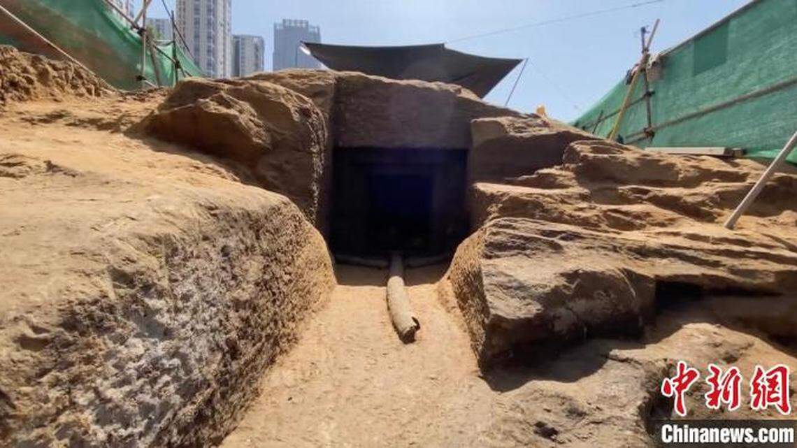 The cliff tomb was discovered by construction workers in China.