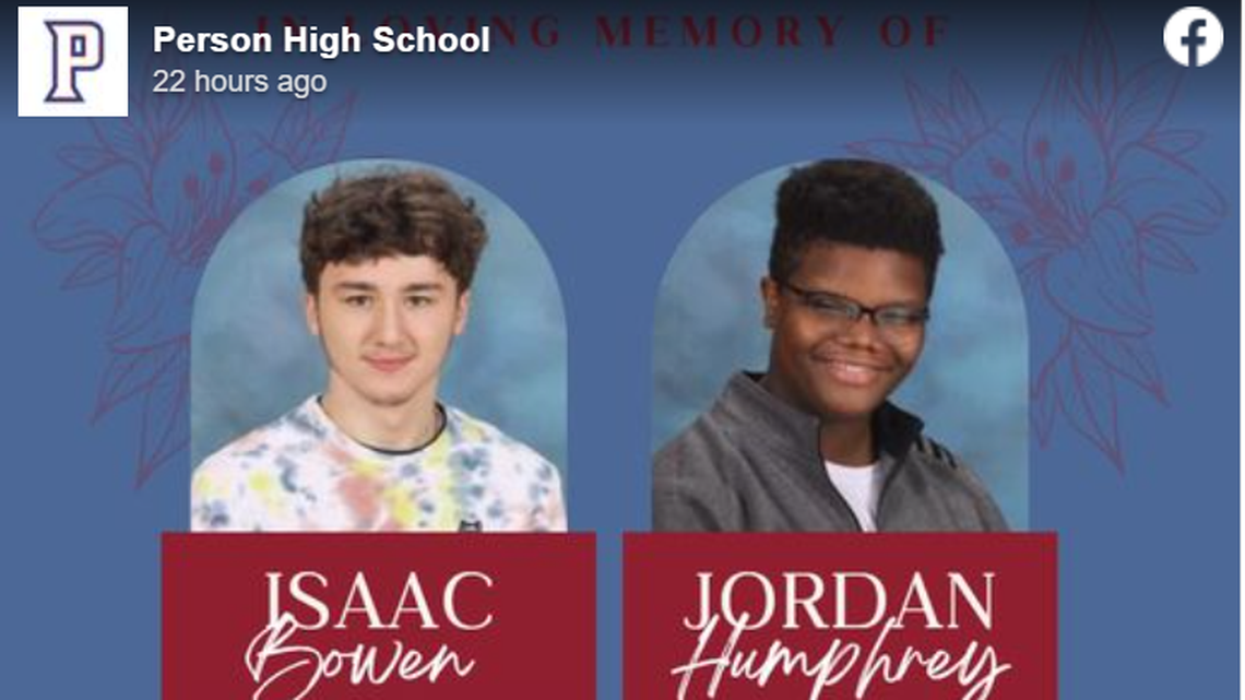 Isaac Bowen and Jordan Humphrey were killed on Saturday by a driver who was allegedly under the influence and speeding, North Carolina police say.