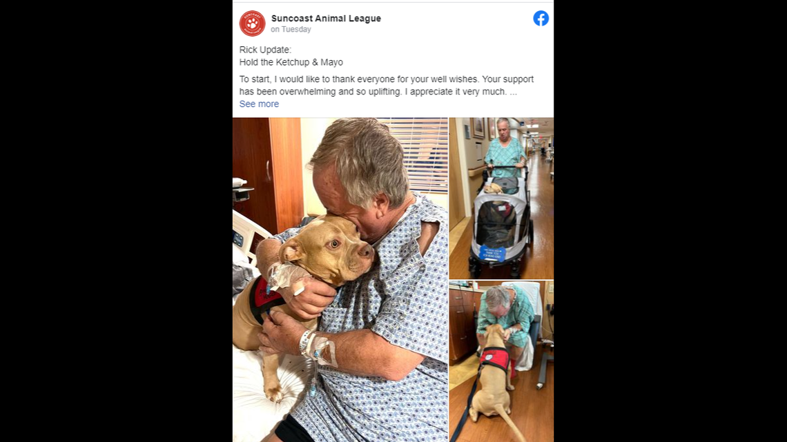 After going to a hospital for a heart condition, a Florida animal shelter director was cared for by a therapy dog from his shelter, according to a Facebook post.