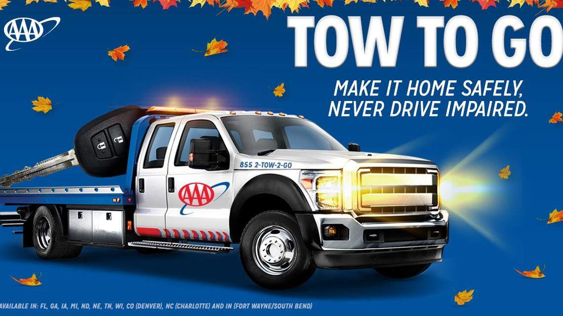 AAA will offer free rides and tows to impaired drivers in 11 states over the Thanksgiving holiday weekend.
