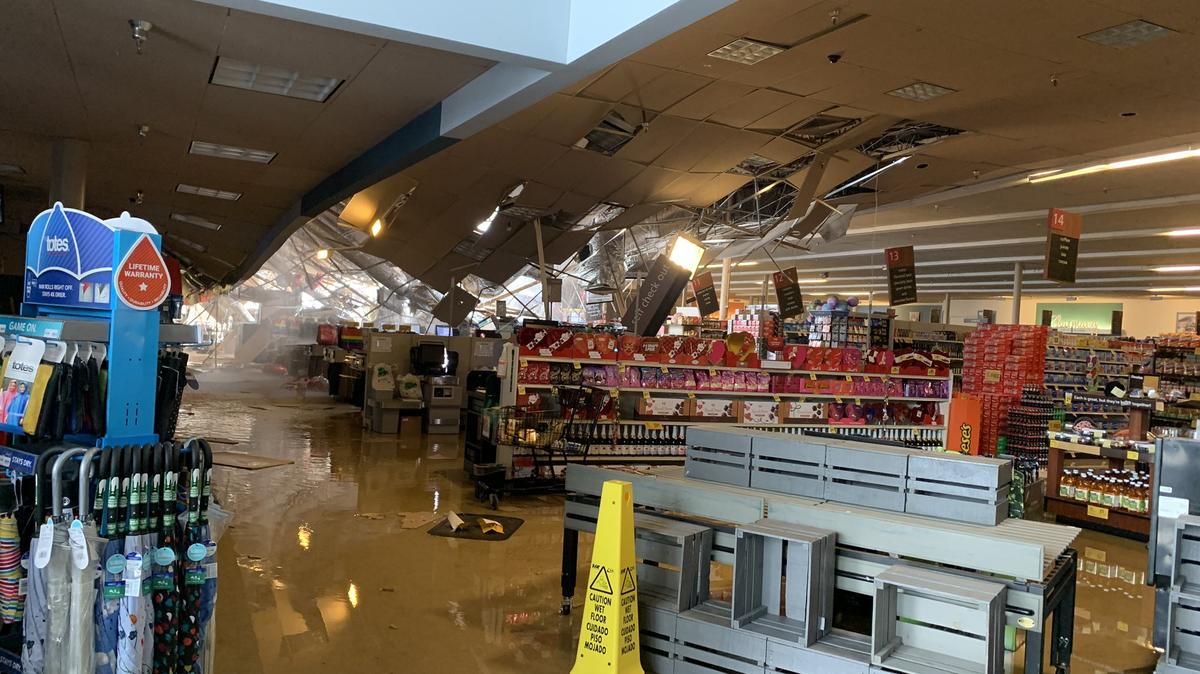 The roof of a Safeway grocery store in Troutdale, Oregon, partially collapsed under the weight of snow and ice, the sheriff’s office said.