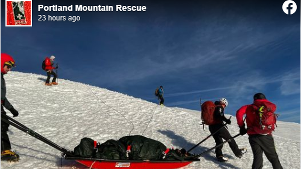 A hiker slid 1,000 feet on Mount Hood, Portland Mountain Rescue said.