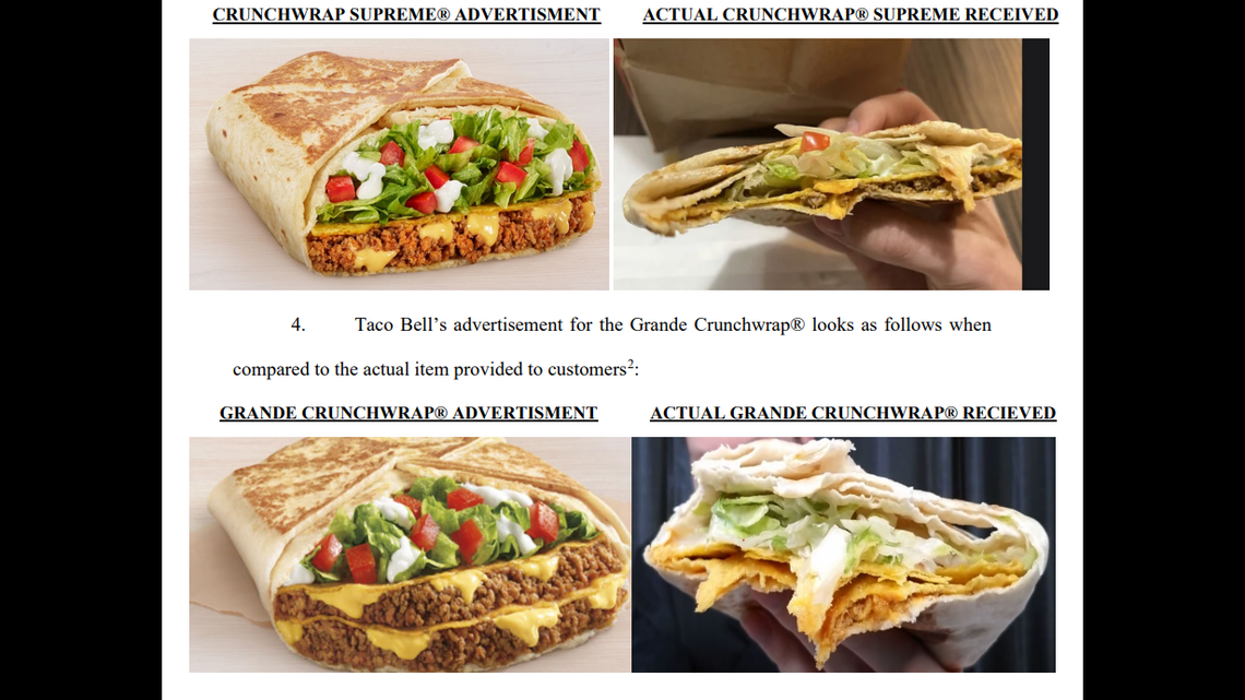 The lawsuit included side-by-side comparisons of the menu items in question as they are advertised versus how customers allegedly received them