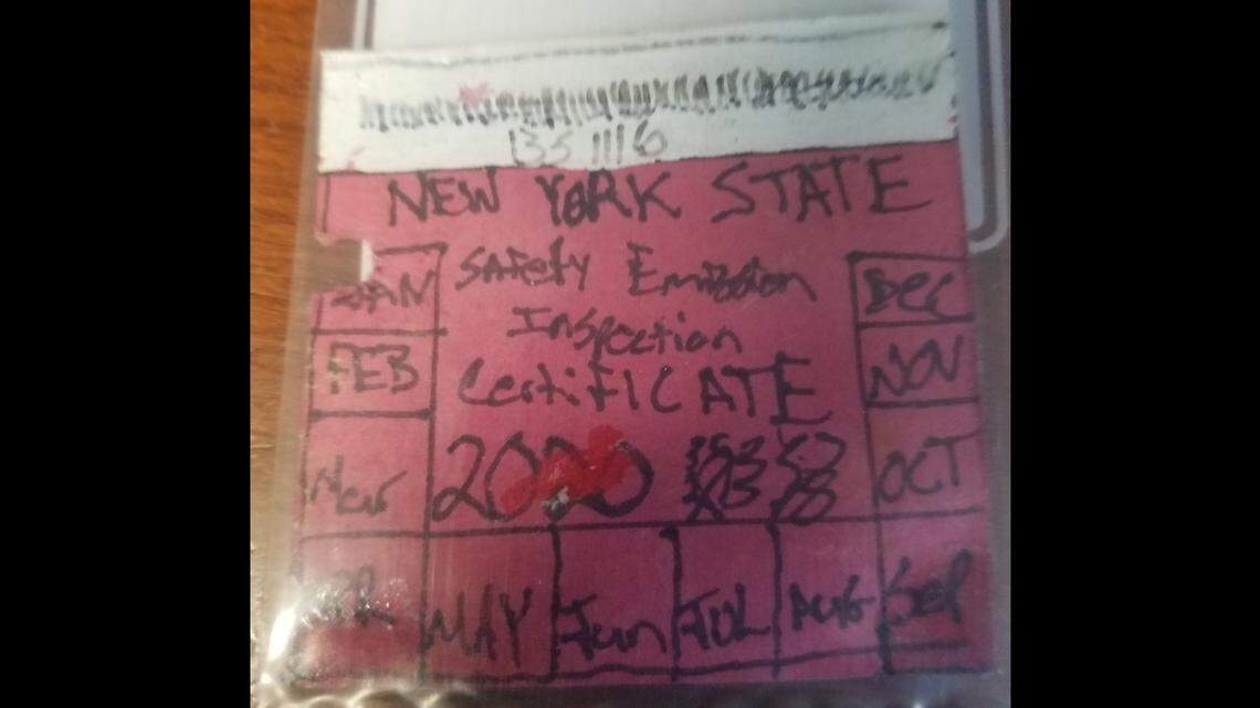 Montgomery County deputies posted a picture on Facebook of a homemade New York state vehicle inspection sticker an Amsterdam man had for a car. He was ticketed for driving an unregistered vehicle, the sheriff said.