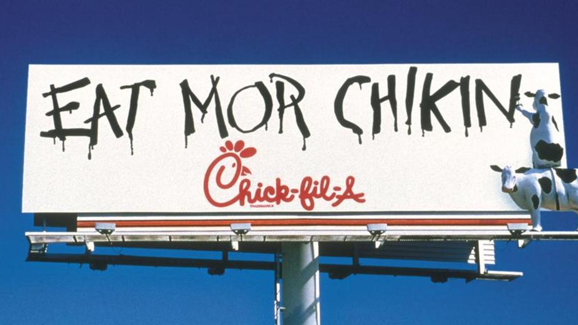 The Chick-fil-A cows campaign billboard.