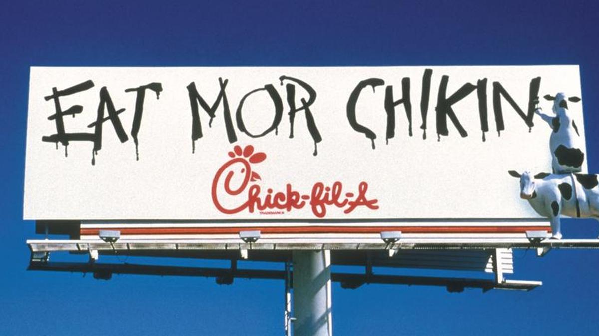 The Chick-fil-A cows campaign billboard.