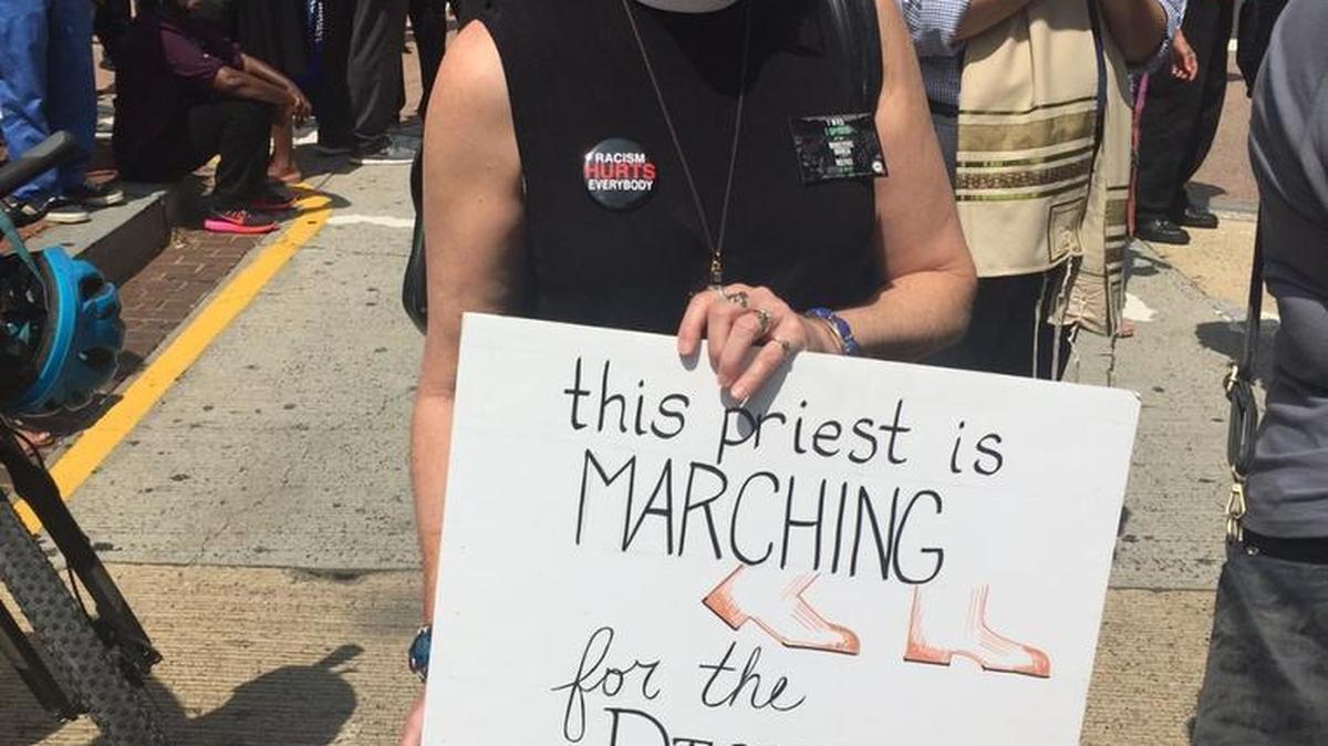 On Monday, the 54th anniversary of the 1963 March on Washington, religious leaders marched from the Martin Luther King, Jr. Memorial to the Justice Department to protest the policies of the Trump administration.