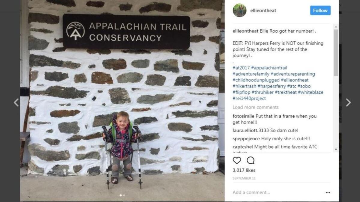 Every hiker who makes it halfway through the trail - to the offices of the Appalachian Trail Conservancy in Harpers Ferry, Va. - gets their photo taken. Here, Ellie Quirin gets her turn.