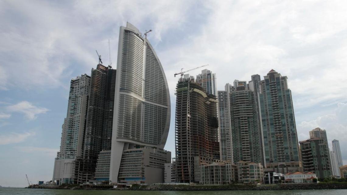 In this photo taken July 4, 2011, shows the Trump Ocean Club International Hotel and Tower, third building from left, in Panama City. U.S. business magnate Donald Trump will open his new hotel on Wednesday July 6, 2011.