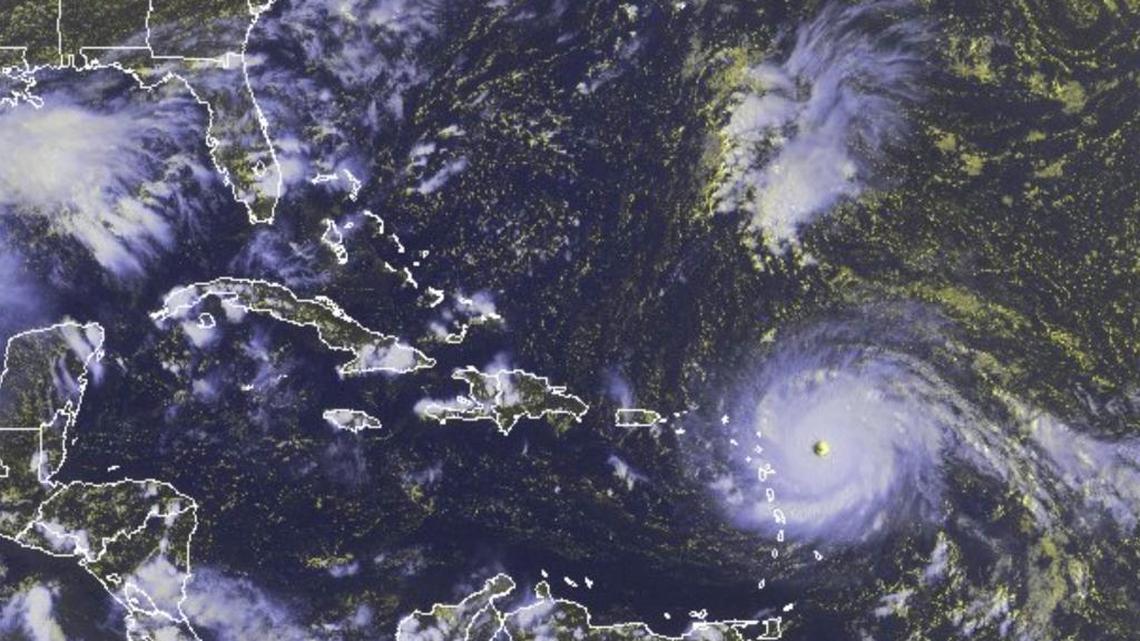 Hurricane Irma, a potentially catastrophic Category 5 hurricane, is shown in this GOES-East satellite image taken Tuesday and released by the National Oceanic and Atmospheric Administration.