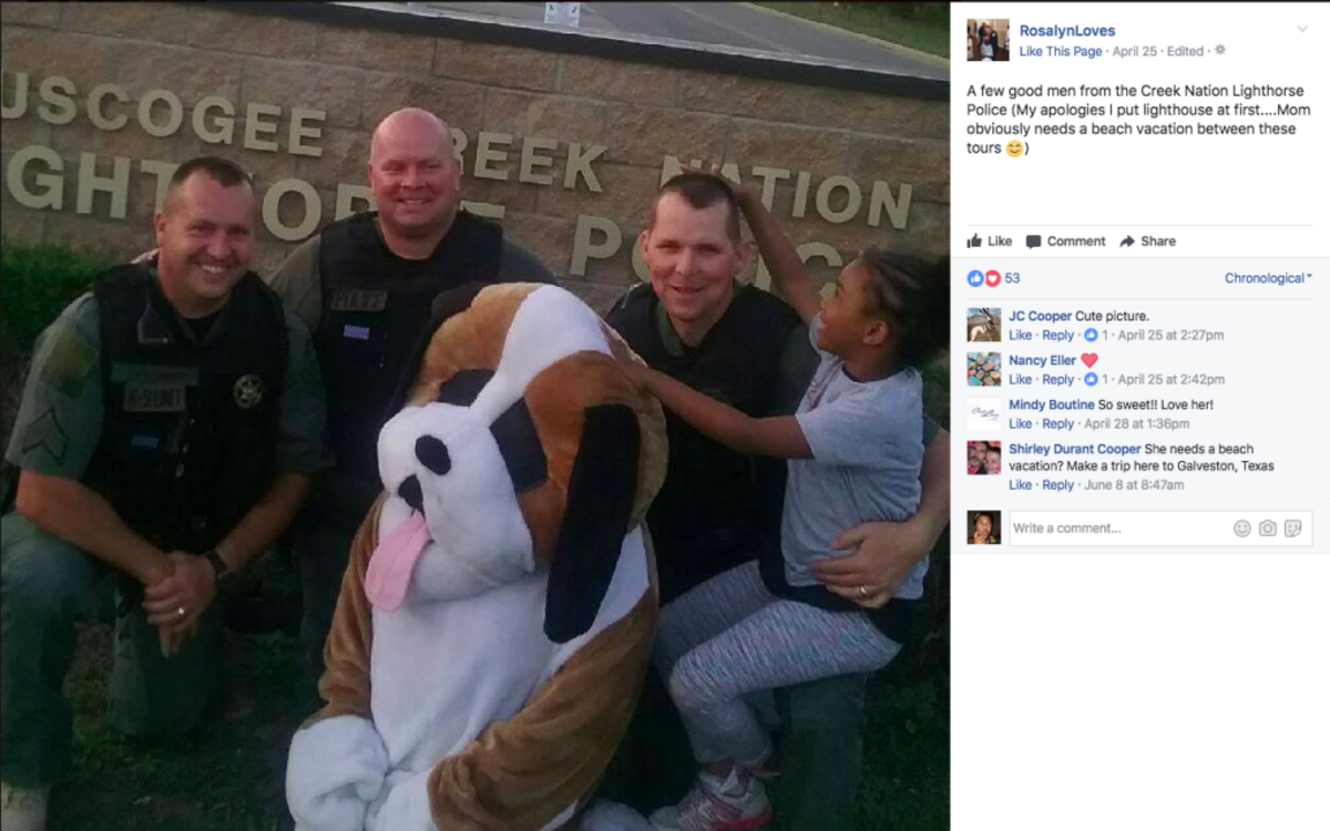 Rosalyn Baldwin has visited officers across the U.S. to give out hugs.