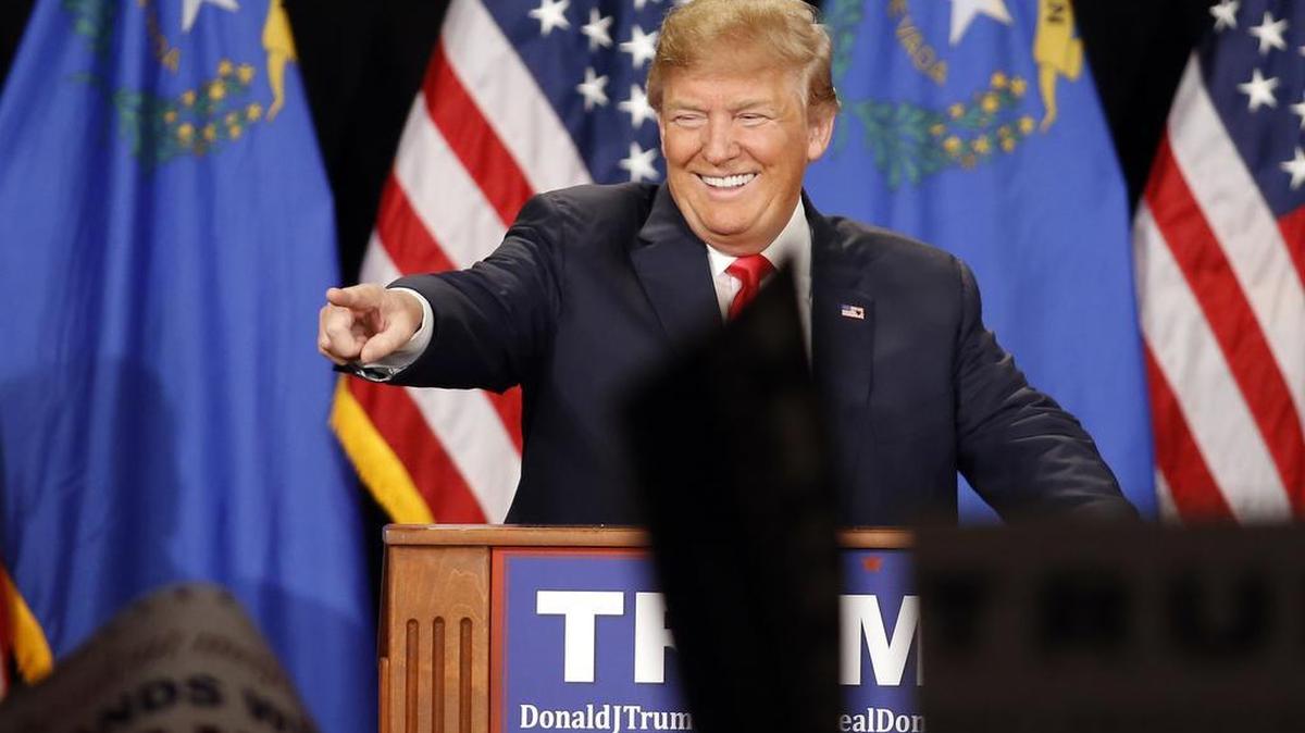 Republican presidential candidate Donald Trump speaks during a campaign rally Thursday in Las Vegas.