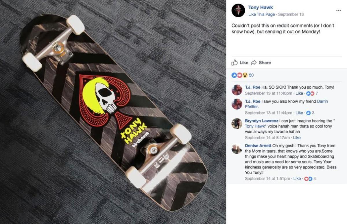 Skateboarding icon Tony Hawk reached out to a Nebraska man whose skateboard was stolen last month.