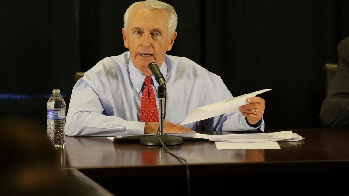 Gov. Steve Beshear talked to the media about the budget on Jan. 21, 2014 in Lexington. On Monday, his last day in office, Beshear granted 197 pardons and six commutations of sentences.