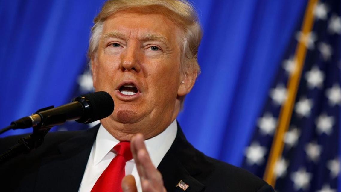 President-elect Donald Trump speaks during a news conference in the lobby of Trump Tower in New York, Wednesday, Jan. 11, 2017.