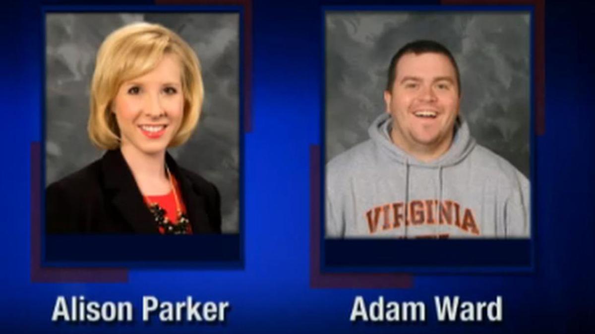 
This screenshot from WDBJ-TV7, in Roanoke, Va., shows reporter Alison Parker and photographer Adam Ward. Parker and Ward were killed, Wednesday, Aug. 26, 2015, when a gunman opened fire during a live on-air interview in Moneta, Va. 
