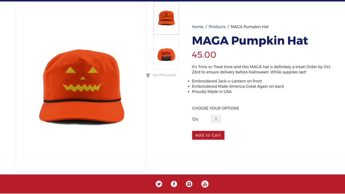 Trump’s campaign is selling Halloween-themed hats.
