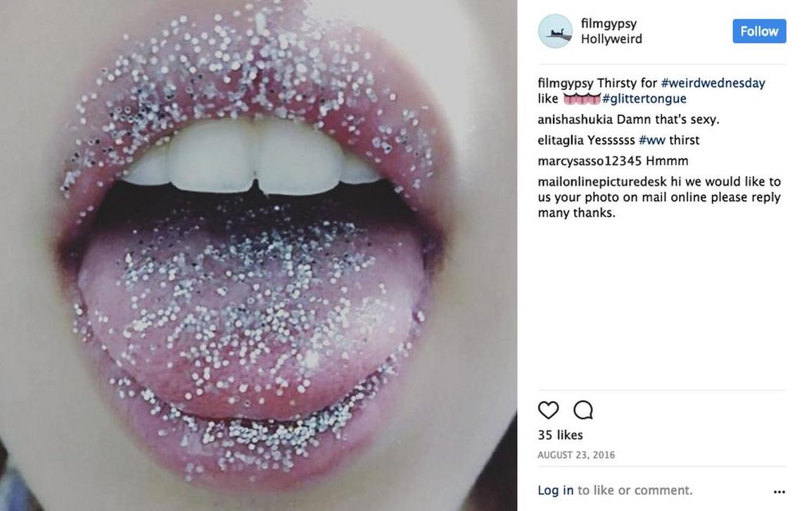 Glitter tongues are becoming a popular look at music festivals.