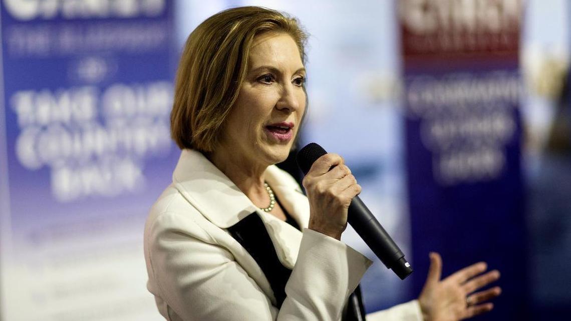 Republican presidential candidate Carly Fiorina speaks during a campaign event at the Aviation Museum of New Hampshire Wednesday, Feb. 3, 2016, in Londonderry, N.H.
