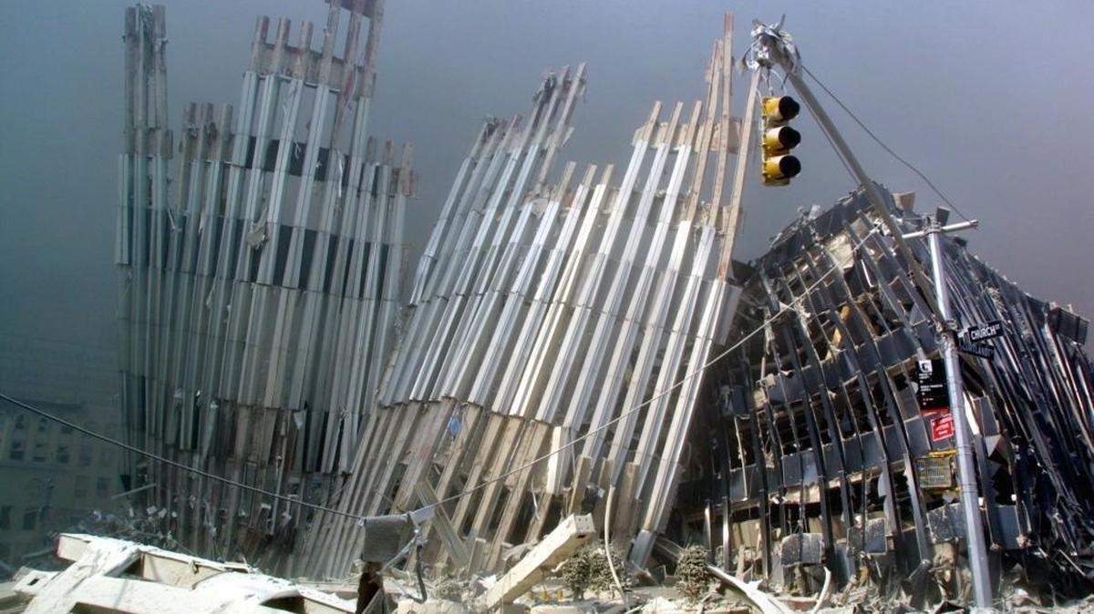 Rubble of the World Trade Center, September 11, 2001.