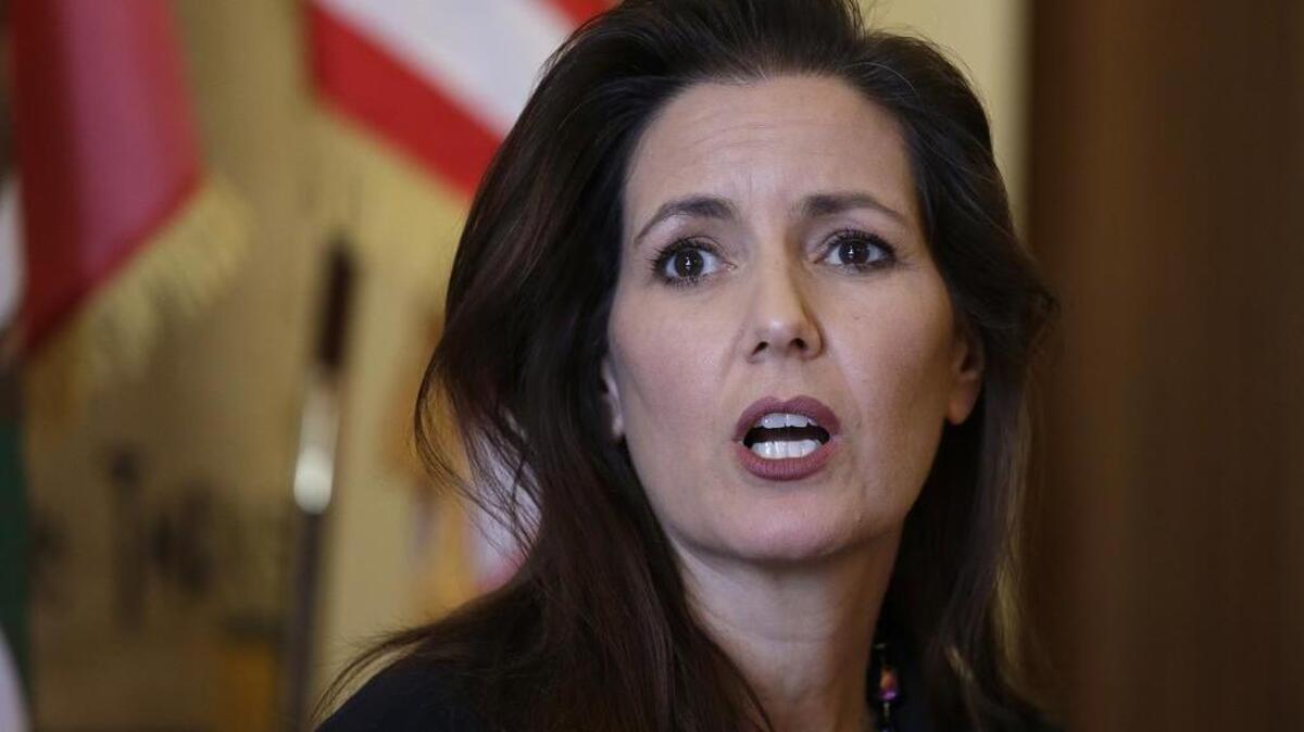 Oakland Mayor Libby Schaaf answering questions during a news conference at City Hall in Oakland, Calif. Another Oakland police chief has stepped down after two days on the job.
