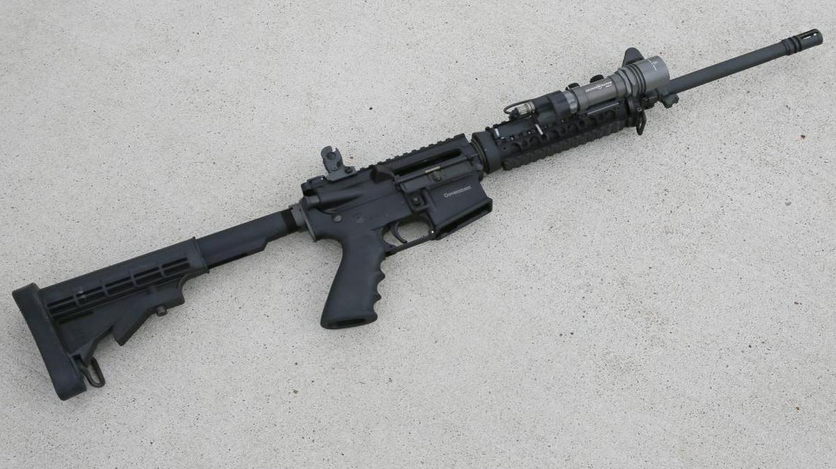An AR-15 rifle, the same type issued to some Oklahoma City Police officers, is pictured at the Fraternal Order of Police in Oklahoma City, Thursday, July 14, 2016.